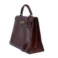 Hermès 1960s Sac Kelly 32 Sellier Burgundy Box Leather Hand Bag strap Hermes