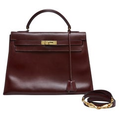 Hermès 1960s Sac Kelly 32 Sellier Burgundy Box Leather Hand Bag strap Hermes