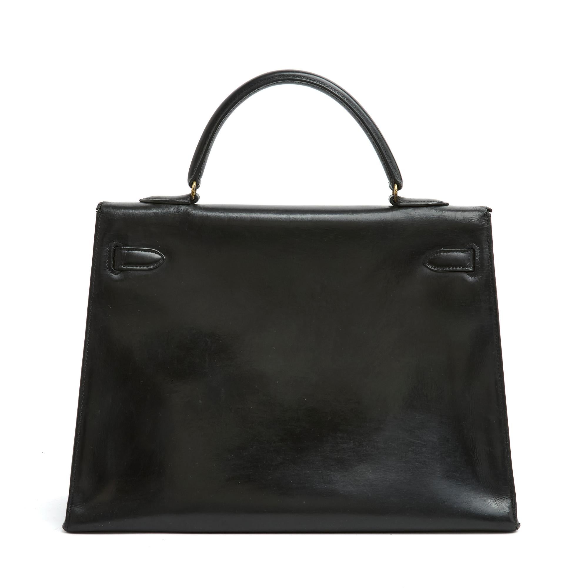 Men's Hermès 1960s Sac Kelly 35 Sellier Black Box Leather Hand Bag Hermes