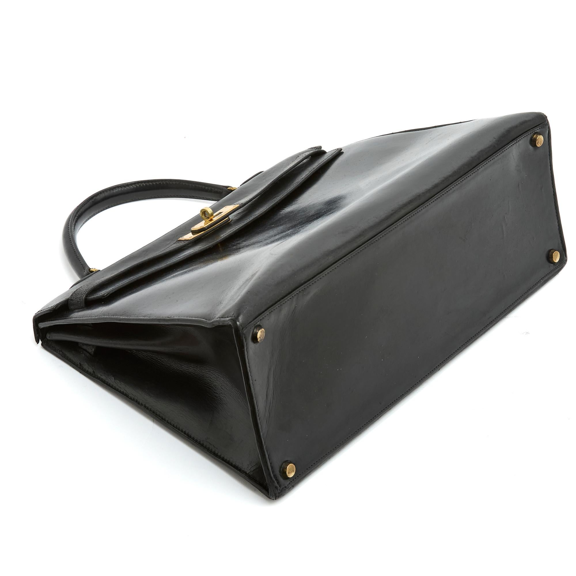 Hermès 1960s Sac Kelly 35 Sellier Black Box Leather Hand Bag Hermes 2