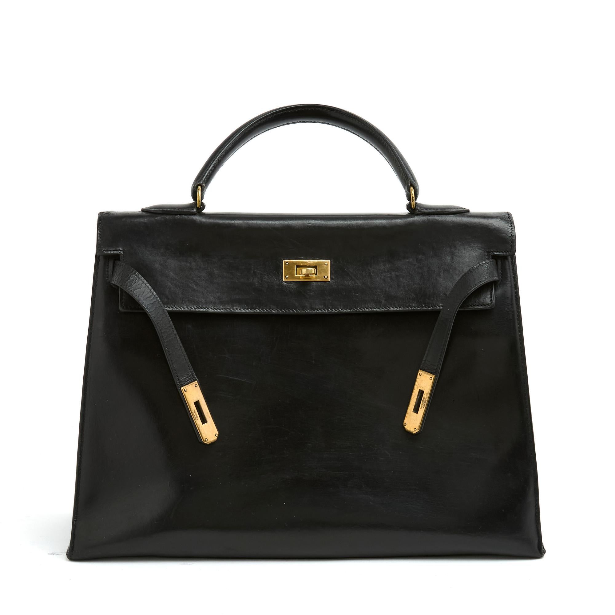 Hermès 1960s Sac Kelly 35 Sellier Black Box Leather Hand Bag Hermes 4