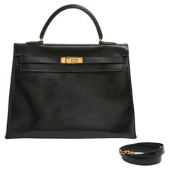 Hermès 1960s Sac Kelly 35 Sellier Schwarz Box Leder Handtasche Hermes