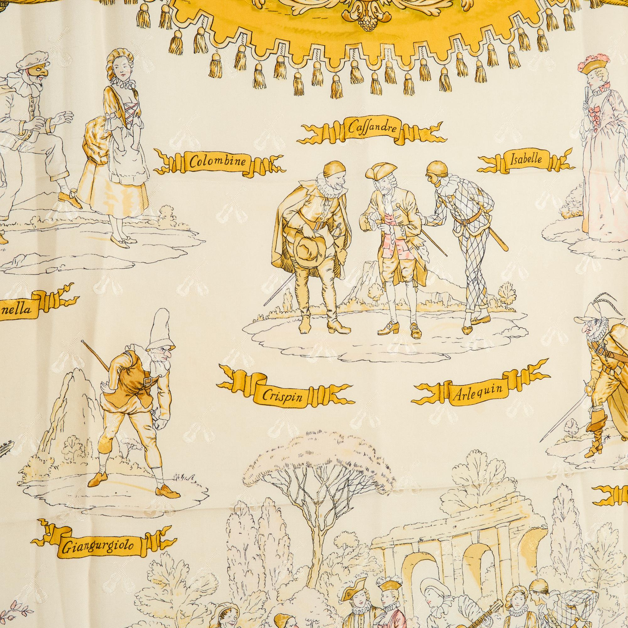 Hermès 1962 Foulard Soie Carré 90 La Comedie Italienne Silk Scarf Multicolor In Good Condition For Sale In PARIS, FR