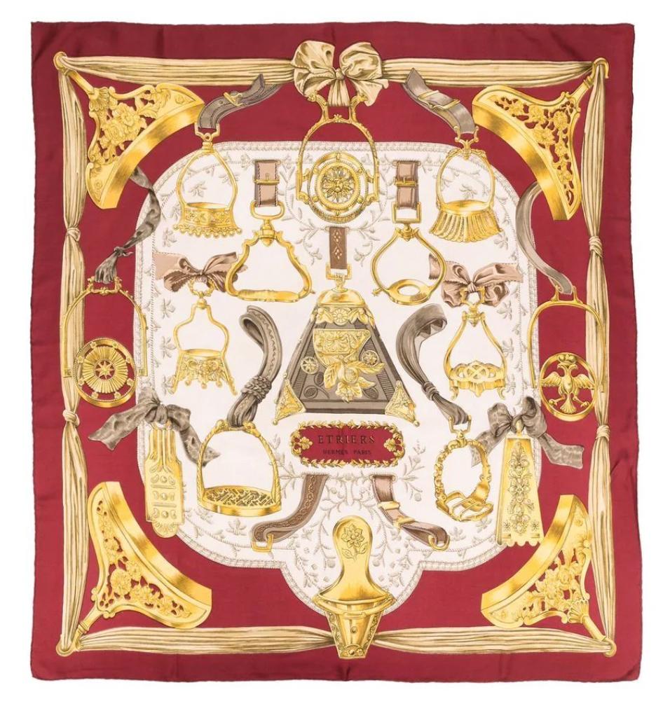 Rote Etriers von F.de la Perriere, Seidenschal, Hermes 1964 2