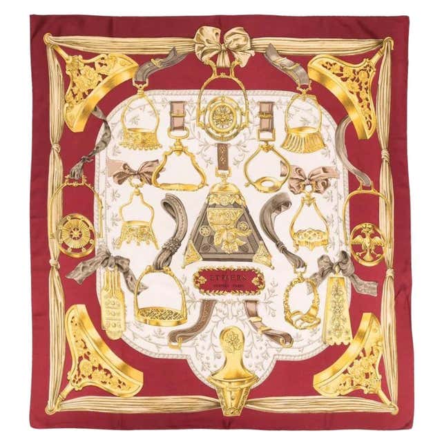 Hermes 1964 Red Etriers by F.de la Perriere Silk Scarf For Sale at 1stDibs