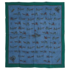 Hermès 1965 Foulard Carre 90 Les Fiacres Blue Dip Dyed Silk Twill Scarf Hermes