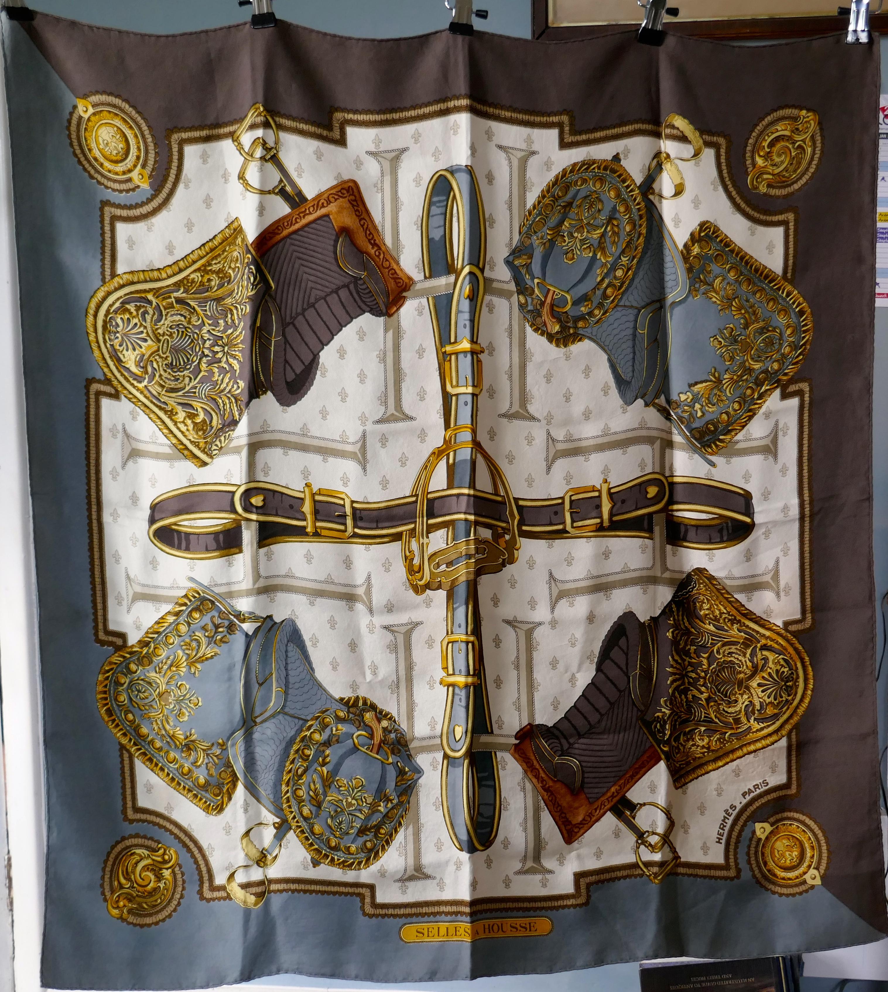 HERMÈS 1967  Silk Scarf designed by Christine Vauzelles “Selles a Housse” In Good Condition In Chillerton, Isle of Wight