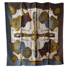 HERMÈS 1967  Silk Scarf designed by Christine Vauzelles “Selles a Housse”