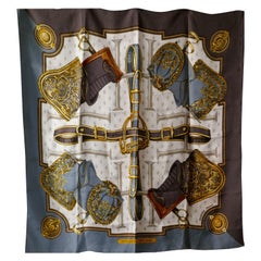 HERMÈS 1967  Silk Scarf designed by Christine Vauzelles “Selles a Housse” 