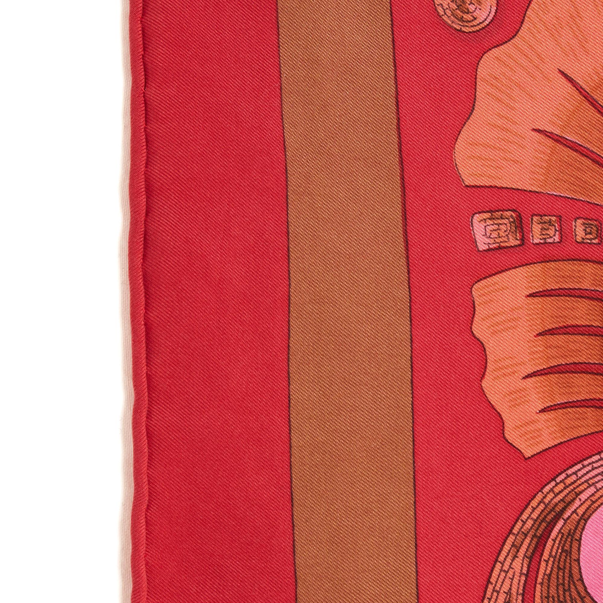 Hermès 1970 Foulard Carre 90 Cheval Turc Sciarpa in Twill di Seta tinta di rosa Carrs In condizioni buone in vendita a PARIS, FR