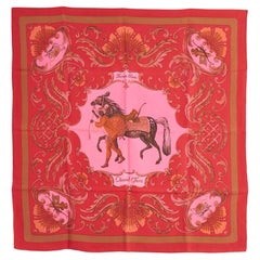 Hermès 1970 Foulard Carre 90 Cheval Turc Sciarpa in Twill di Seta tinta di rosa Carrs