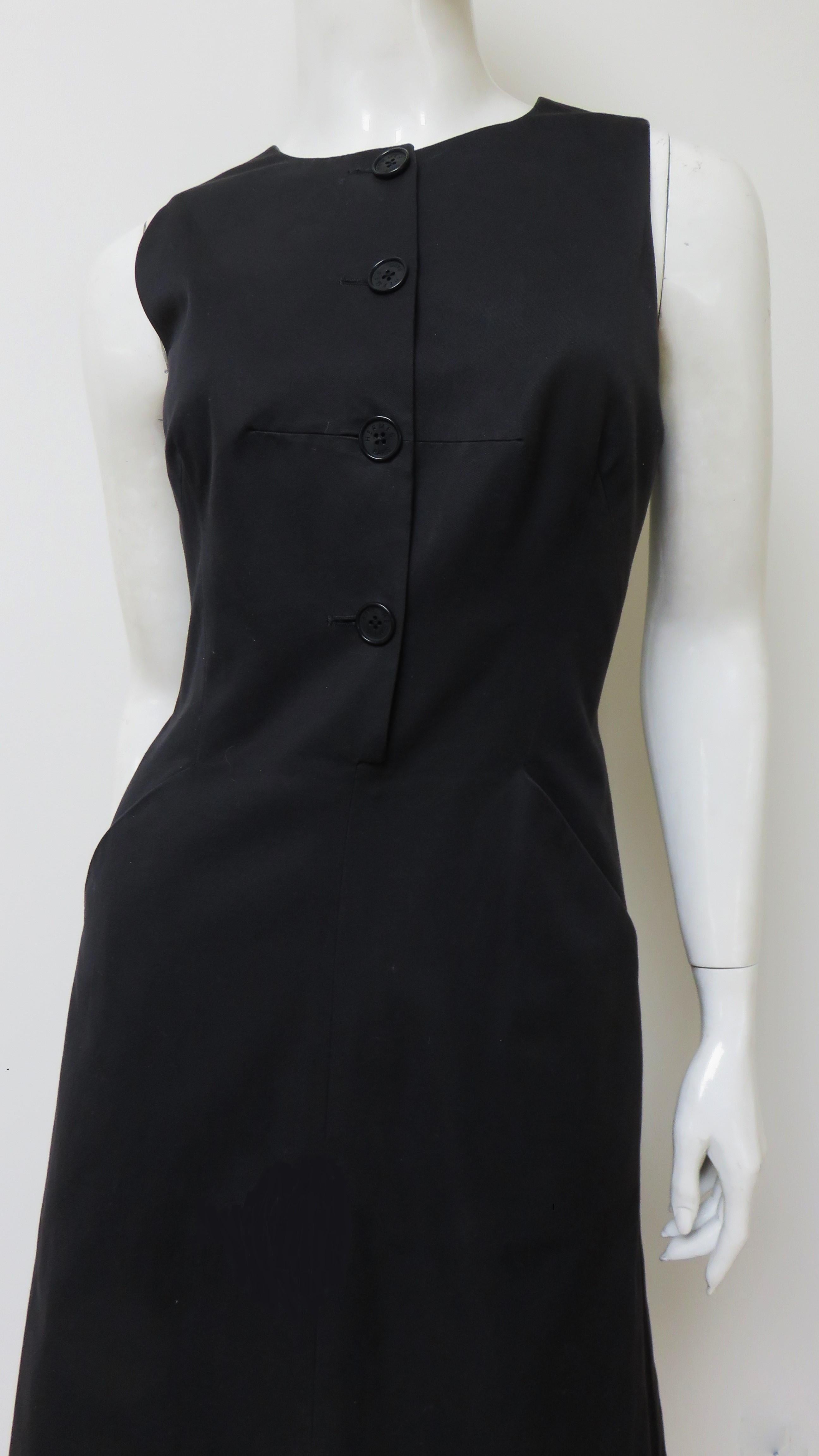 Black Hermes 1970s Dress with Lace up Back  For Sale