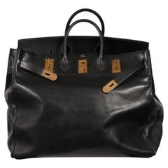 Hermes 1970s Haut À Courroies HAC 50 Black Gold Veau Grènè Travel Duffle Bag