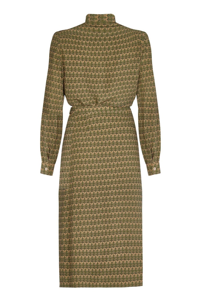 Hermes 1970s Silk Sage Green Oakleaf Print Blouse and Skirt Suit For ...