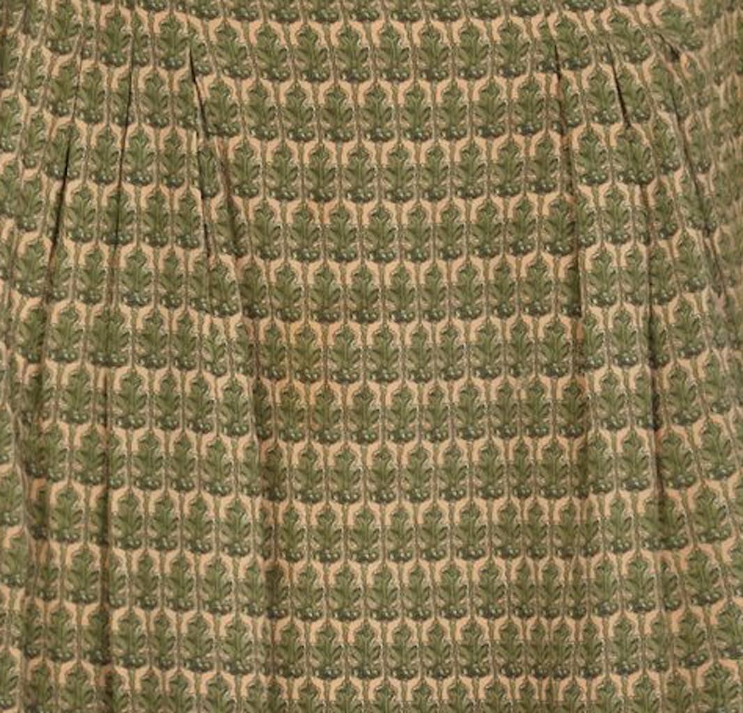 Hermes 1970s Silk Sage Green Oakleaf Print Blouse and Skirt Suit 1