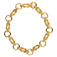 Hermès vintage des années 1970, bracelet à maillons en or jaune avec nœud de corde 