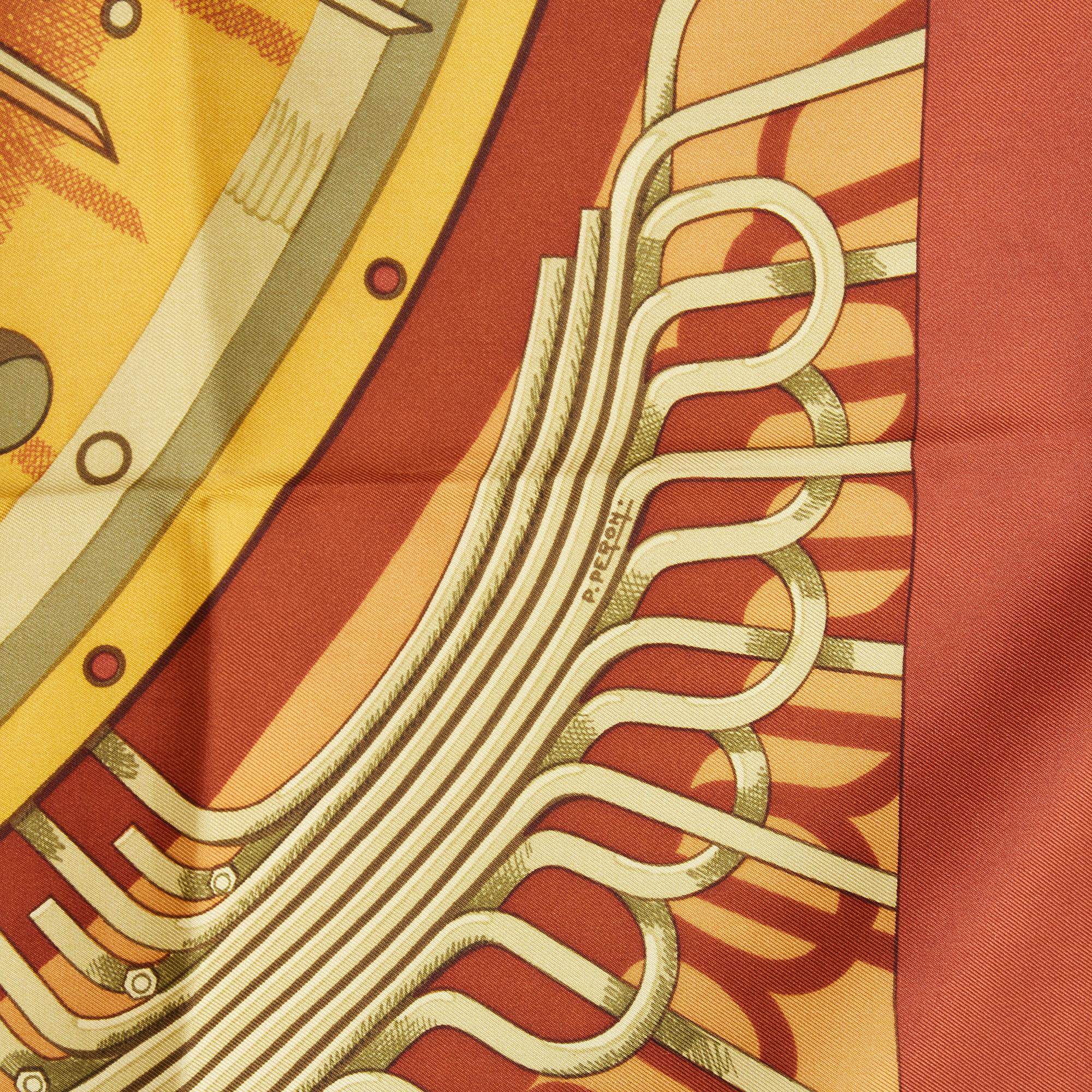 Marrone Hermès 1971 2004 Foulard Carre 90 Alternateur Peron Sciarpa di Seta Terracotta Hermès in vendita