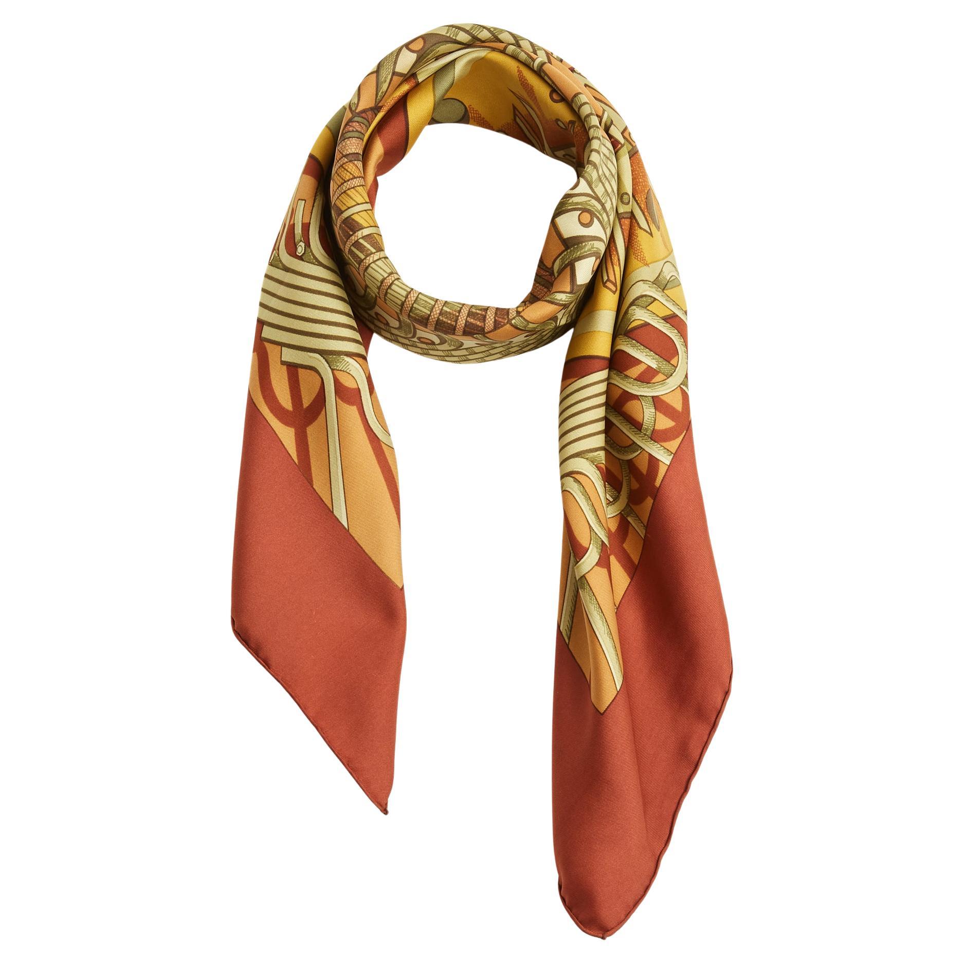 Hermès 1971 2004 Foulard Carre 90 Alternateur Peron Sciarpa di Seta Terracotta Hermès In condizioni ottime in vendita a PARIS, FR
