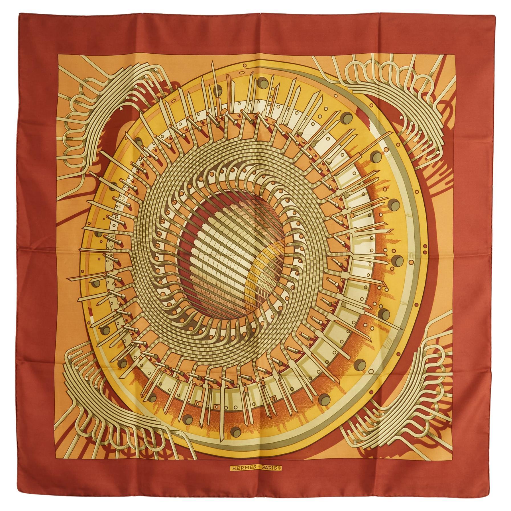 Hermès 1971 2004 Foulard Carre 90 Alternateur Peron Terracotta Silk Scarf Hermes