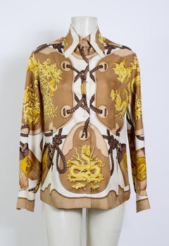 Hermès 1971 print "Japanese Tsubas by artist Christiane Vauzelles " silk shirt
