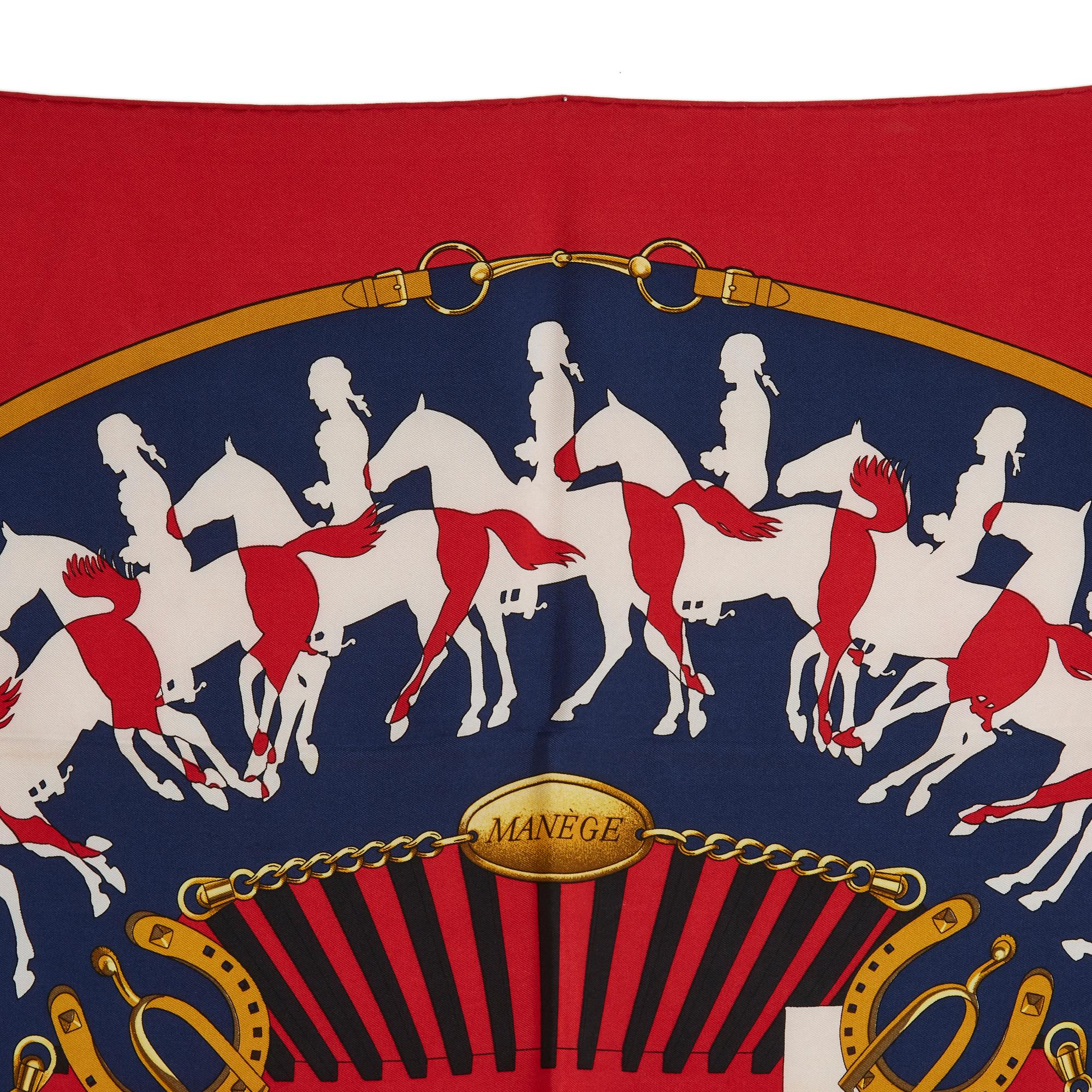 Hermès 1974 Scarf Carre 90 Manege Red Navy In Good Condition For Sale In PARIS, FR