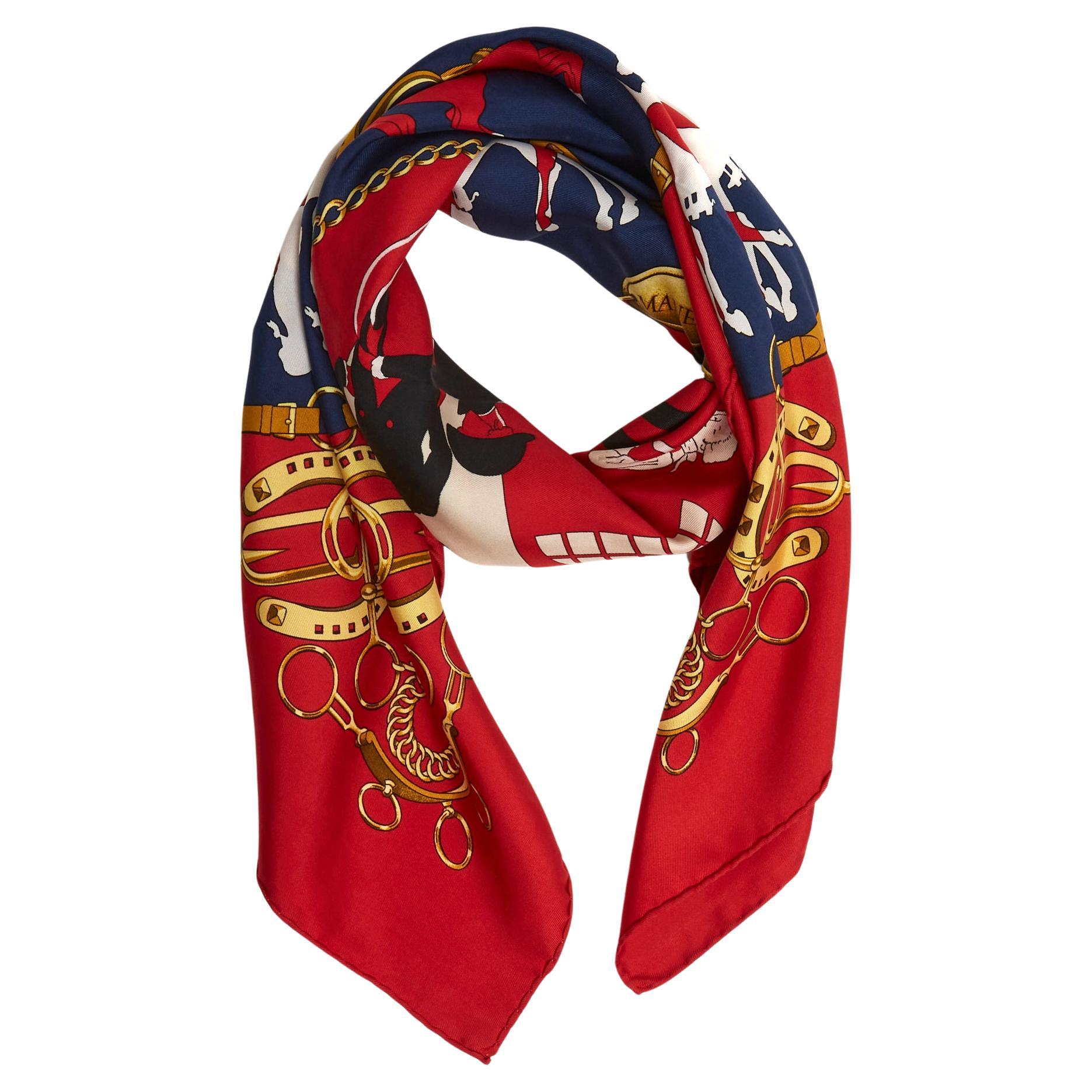 Hermès 1974 Scarf Carre 90 Manege Red Navy