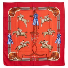 Hermès 1975 Foulard Carré 90 Jumping Red orange Silk Twill carre Scarf Hermes