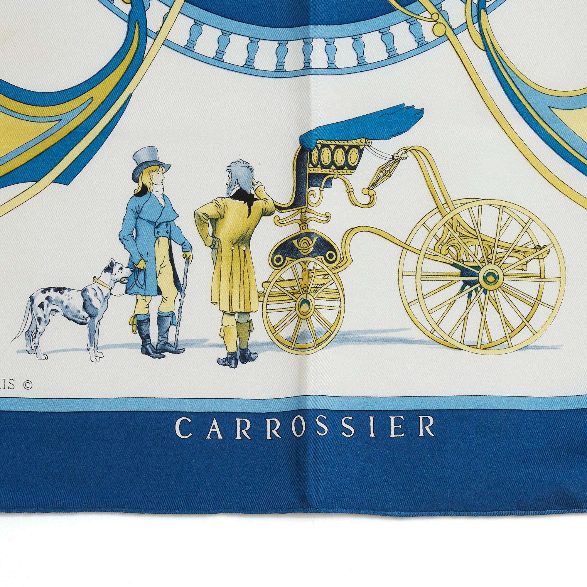 Hermès 1975 Scarf Carre 90 Carrossier Blue In Good Condition In PARIS, FR