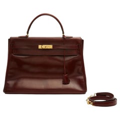 Hermès 1975s Sac Kelly 35 Bandouliere H Red Box Leather Hand Bag strap Hermes
