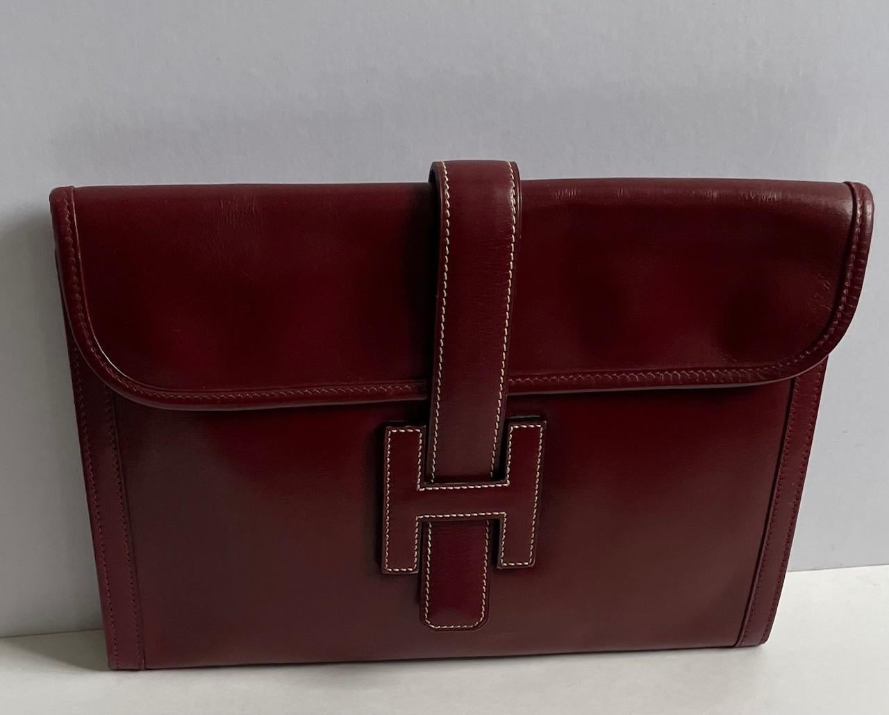 HERMÈS 1979 Jige Clutch Box Leather Vintage 29 W/Box In Good Condition For Sale In London, GB