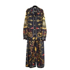 Hermès 1980 Ensemble Soie Les Cles FR38 Silk Twill Top Pants UK10 US8 Hermes