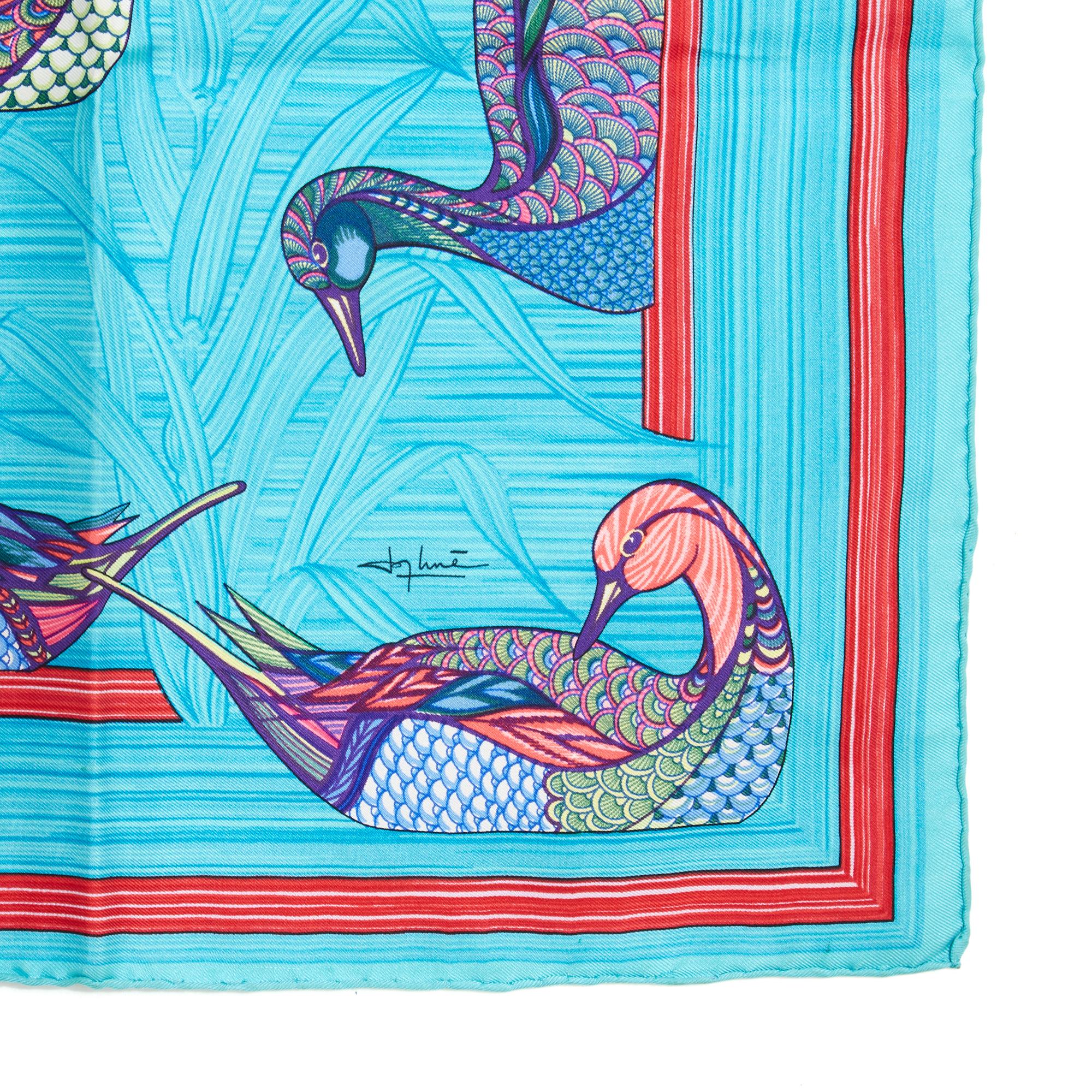 Blue Hermès 1980 Foulard Carré 90 Mare aux Canards Turquoise Silk Twill Scarf Hermes