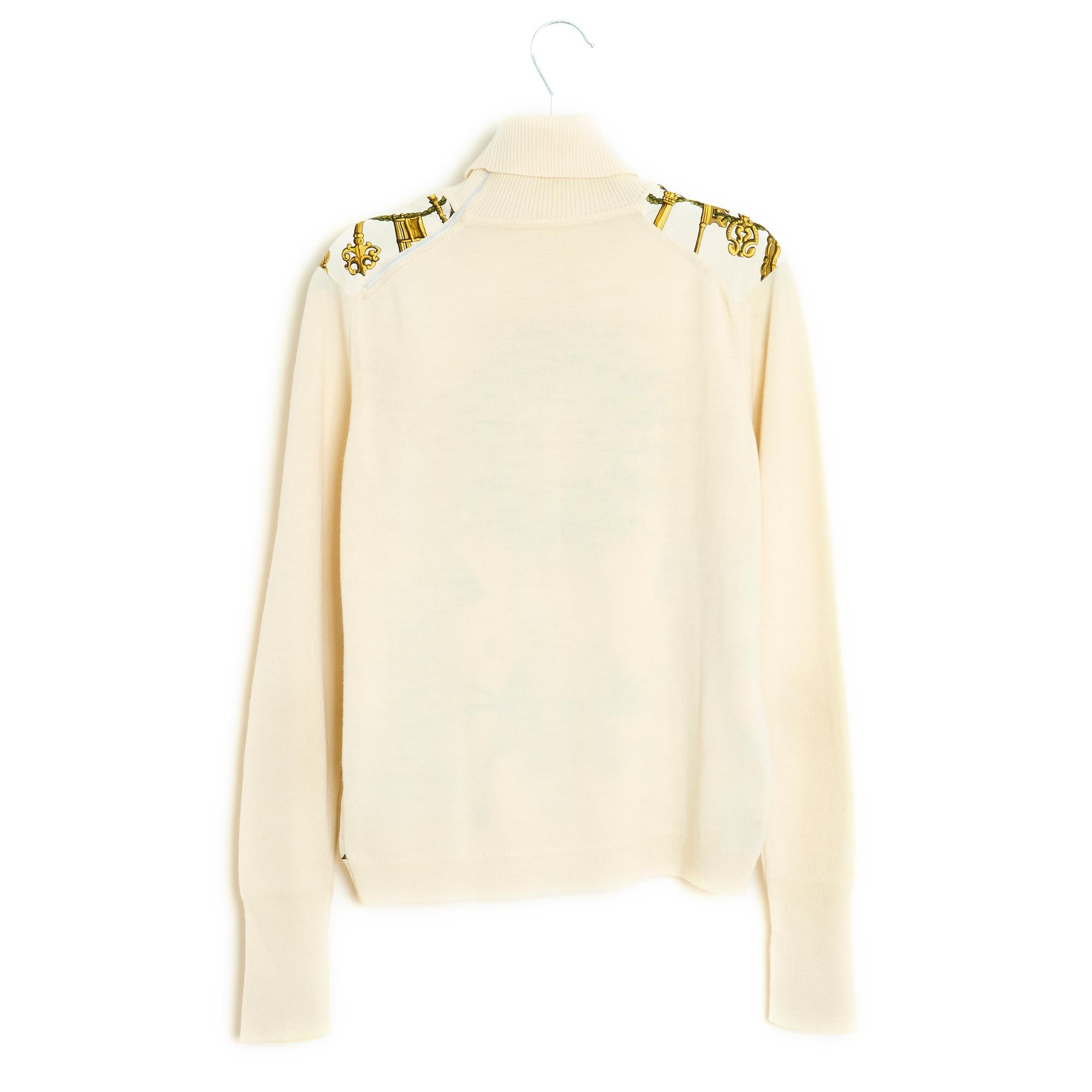 Hermes 1980 Top Pull Twillaine FR38 Les clés Twillaine Silk wool Sweater US8 For Sale 1