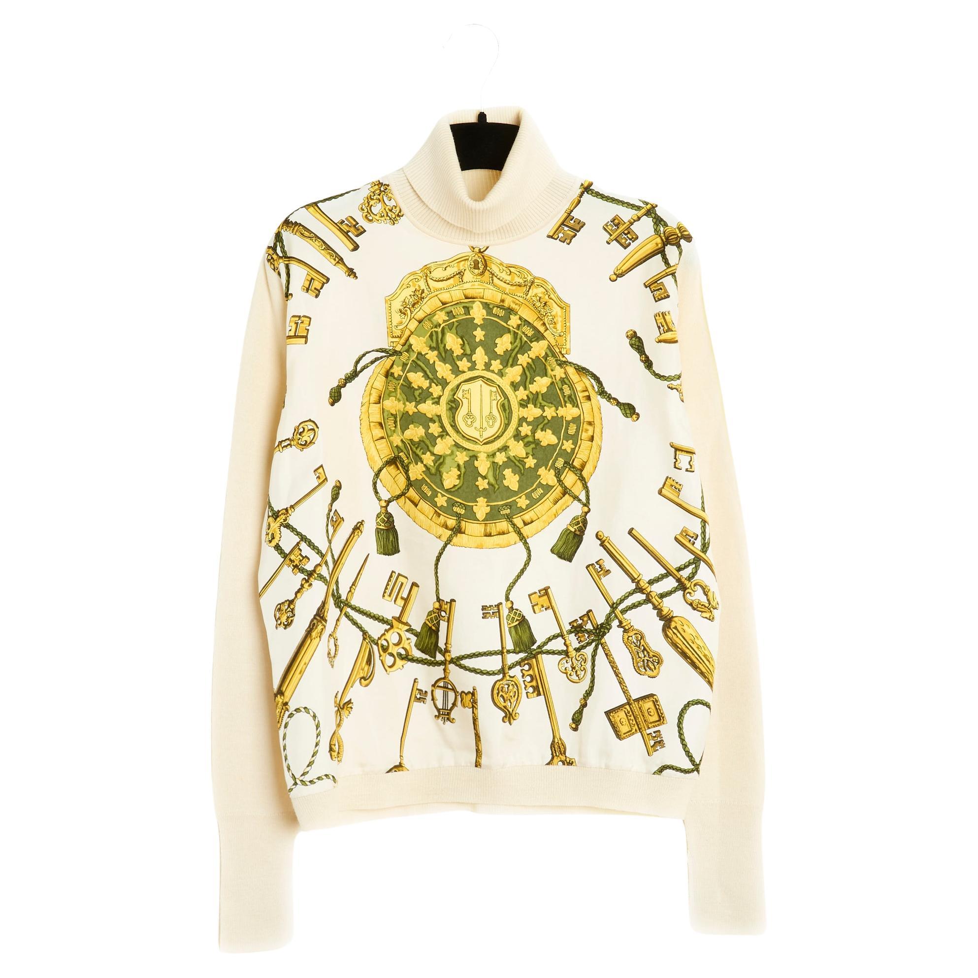Hermes 1980 Top Pull Twillaine FR38 Les clés Twillaine Silk wool Sweater US8 For Sale