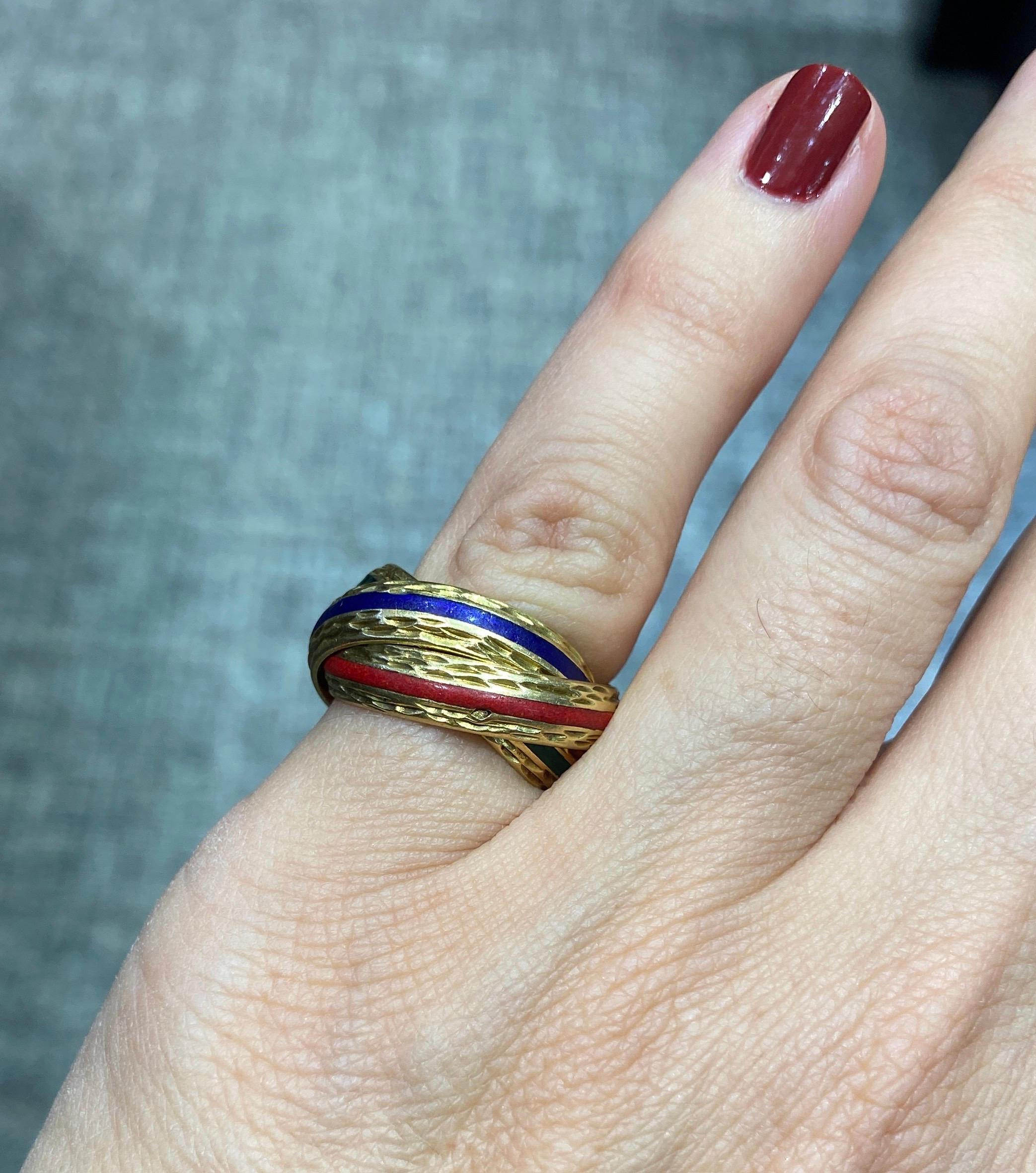 Moderne Hermes 1980 Bague trinité en or 18 carats et émail