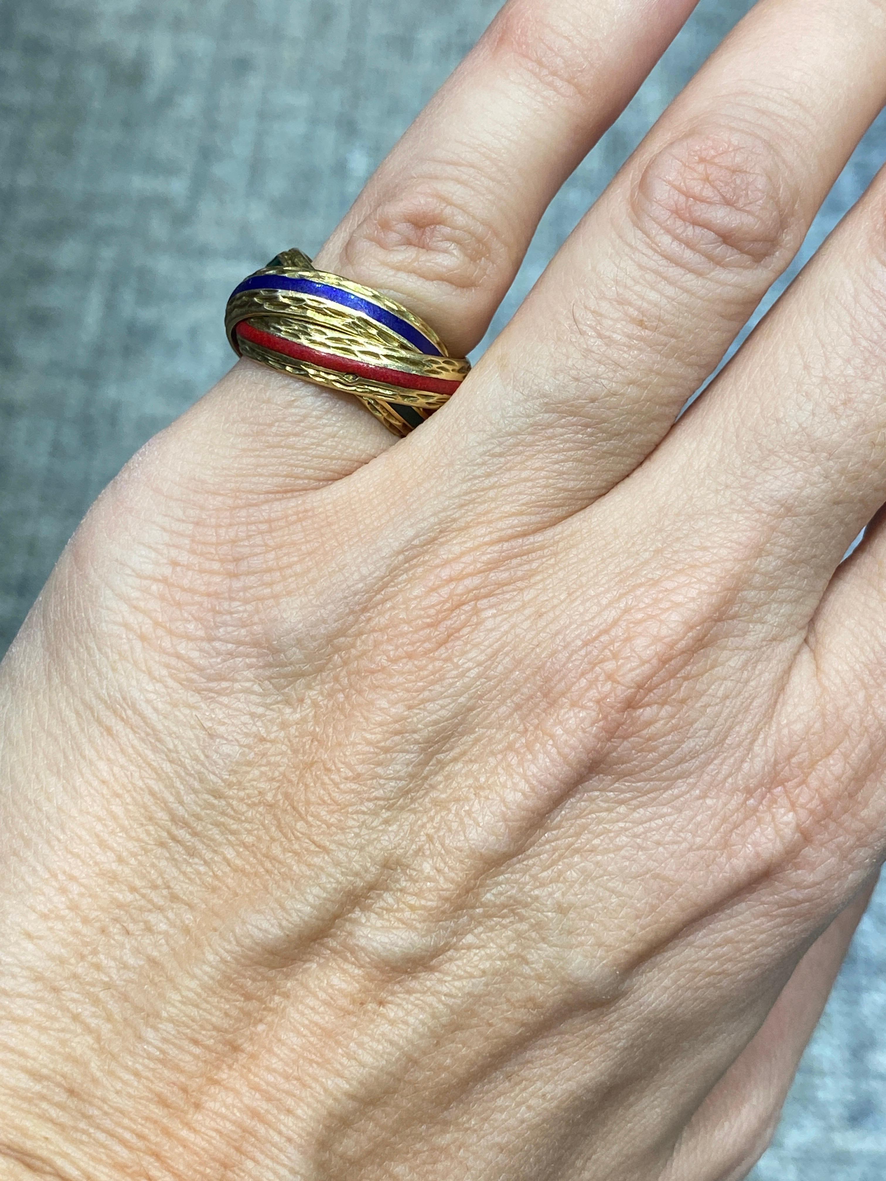  Hermes 1980 Bague trinité en or 18 carats et émail Unisexe 