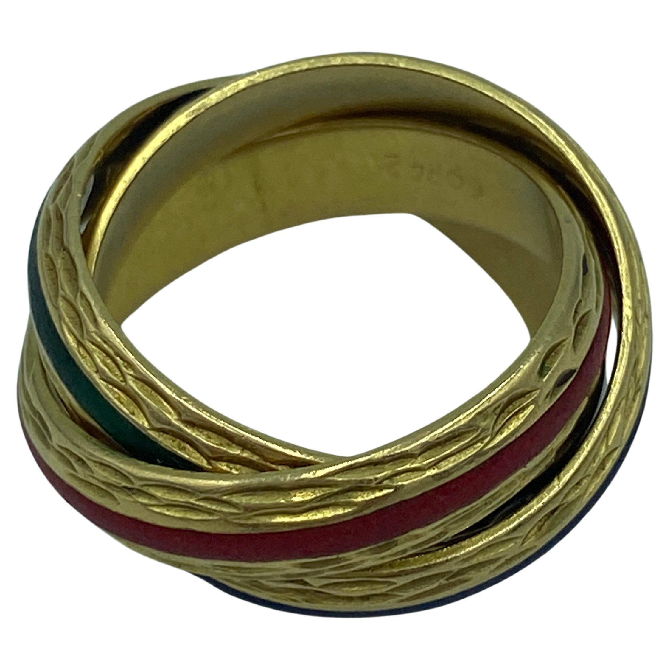 Hermes 1980s 18 carat gold and enamel trinity ring For Sale