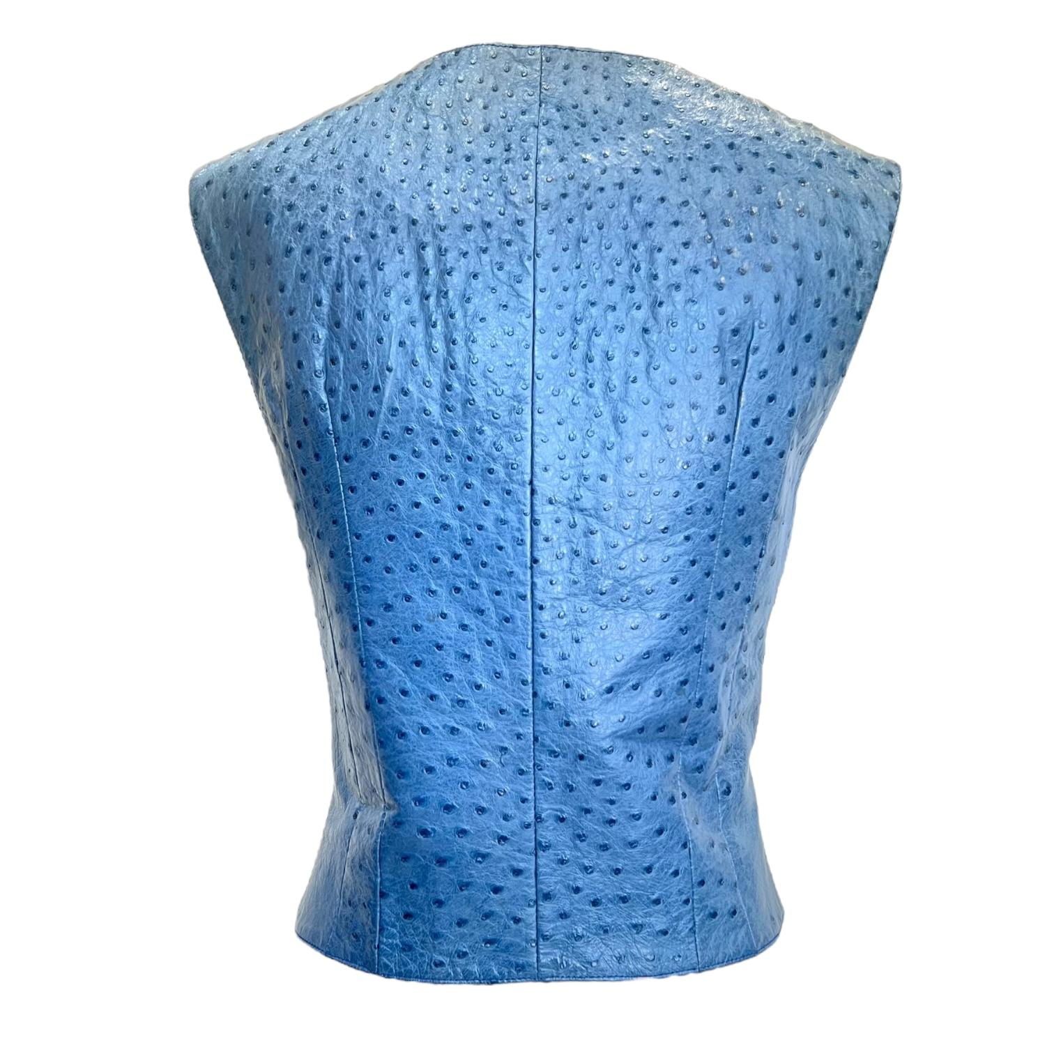 Blu Gilet in pelle di struzzo blu di Hermès del 1980, raro in vendita