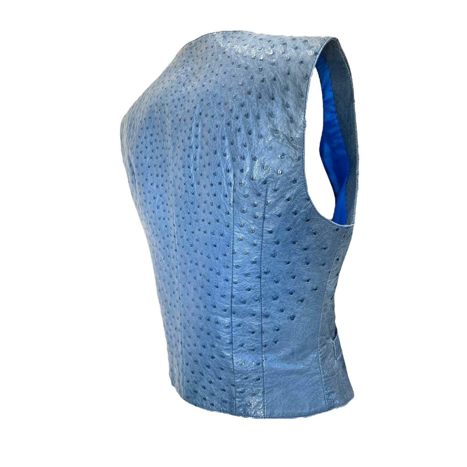 Gilet in pelle di struzzo blu di Hermès del 1980, raro In condizioni ottime in vendita a Los Angeles, CA