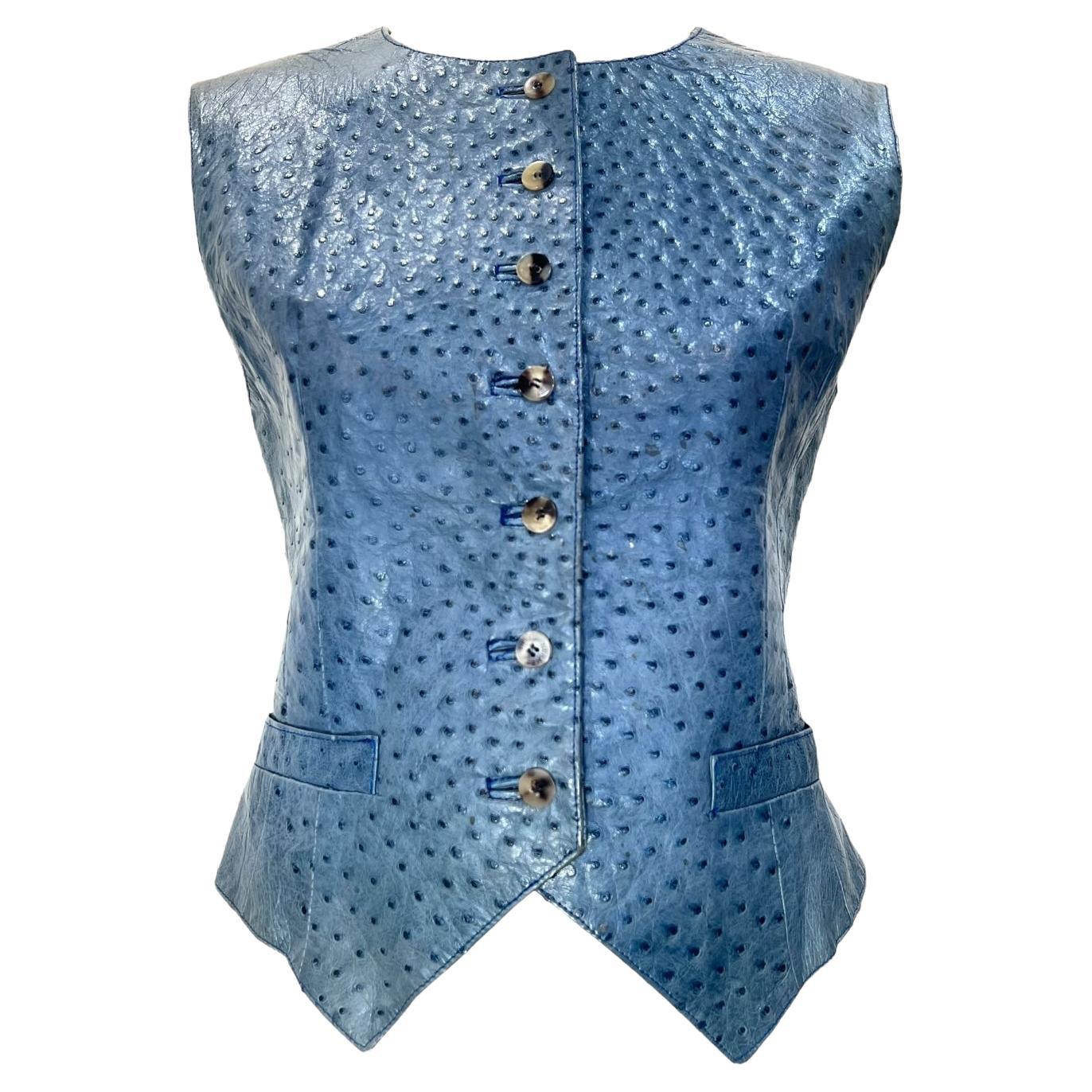 Gilet in pelle di struzzo blu di Hermès del 1980, raro in vendita