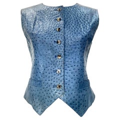 Hermès 1980's Blue Ostrich Leather Vest, Rare