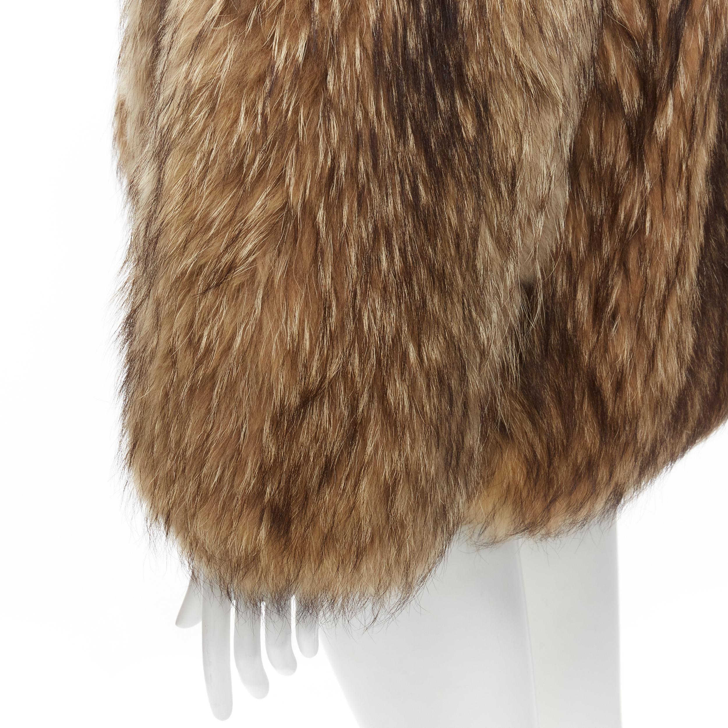Women's HERMES 1980s brown raccoon fur printed fur scarf lining jacket FR42 L