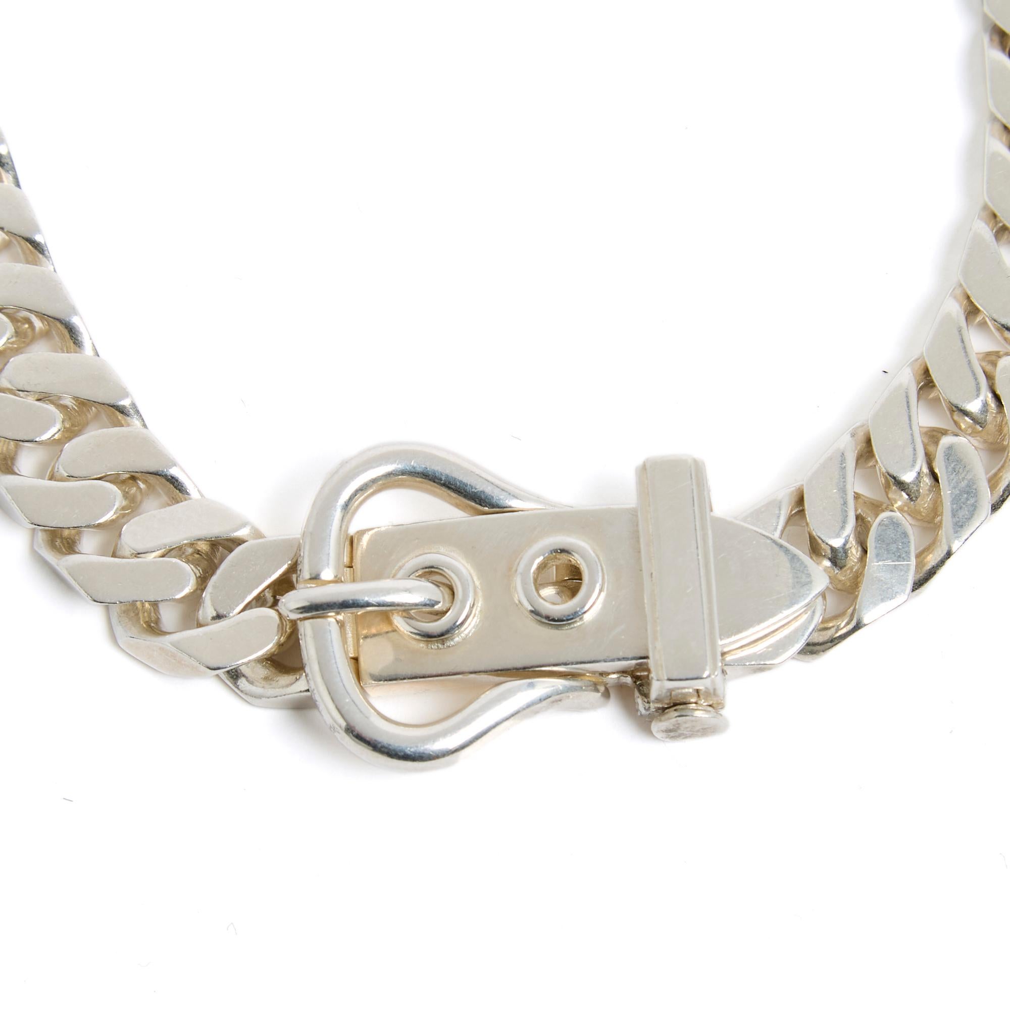 Hermès 1980s Collier Gourmette ou Ceinture Sterling Silver Chain Necklace Hermes In Excellent Condition For Sale In PARIS, FR