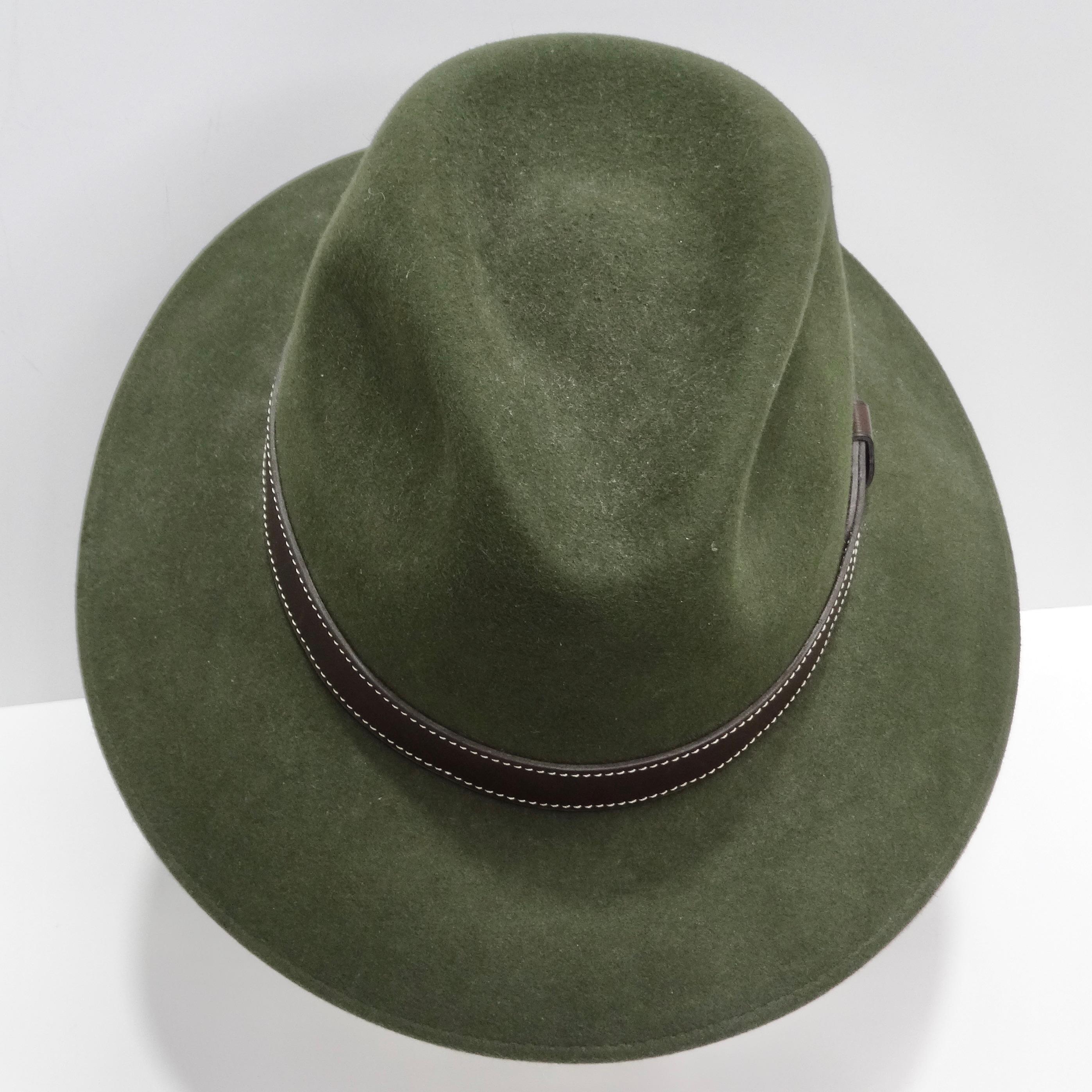 Hermes 1980s Green Wide Brim Hat In Excellent Condition In Scottsdale, AZ
