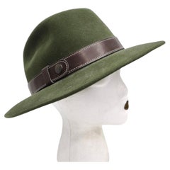 Vintage Hermes 1980s Green Wide Brim Hat