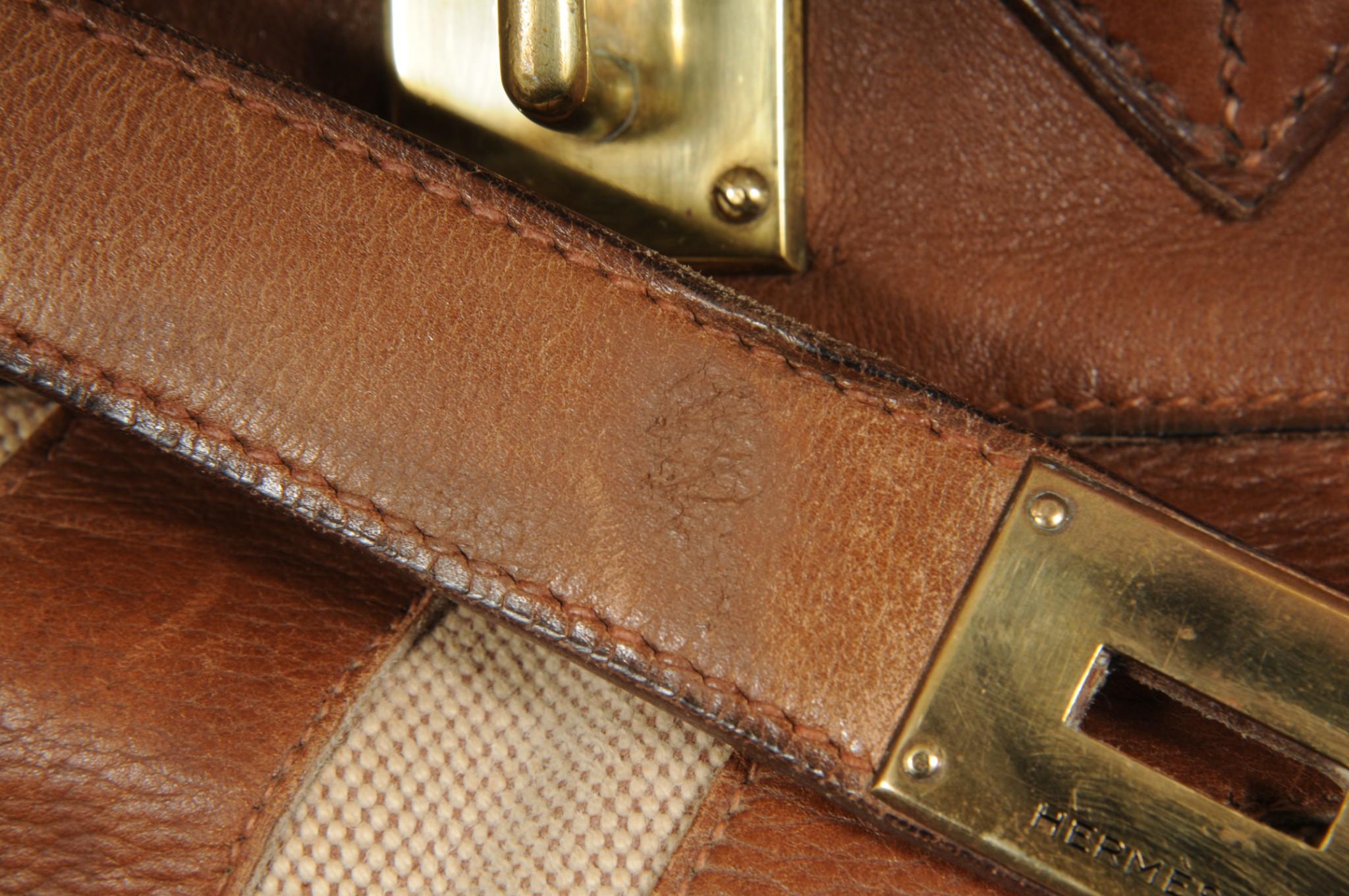 Hermes 1980's Haut à Courroies Hac 50 Birkin Tan Braun Ligne Ulysse Toile im Angebot 7