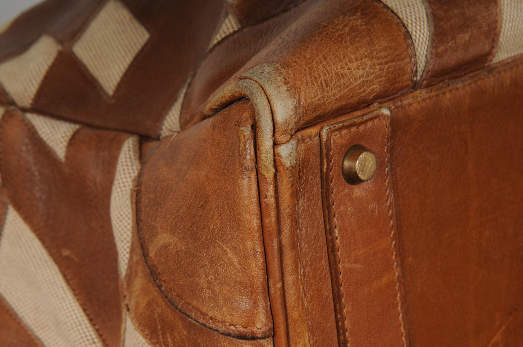 Hermes 1980's Haut à Courroies Hac 50 Birkin Tan Braun Ligne Ulysse Toile im Angebot 11