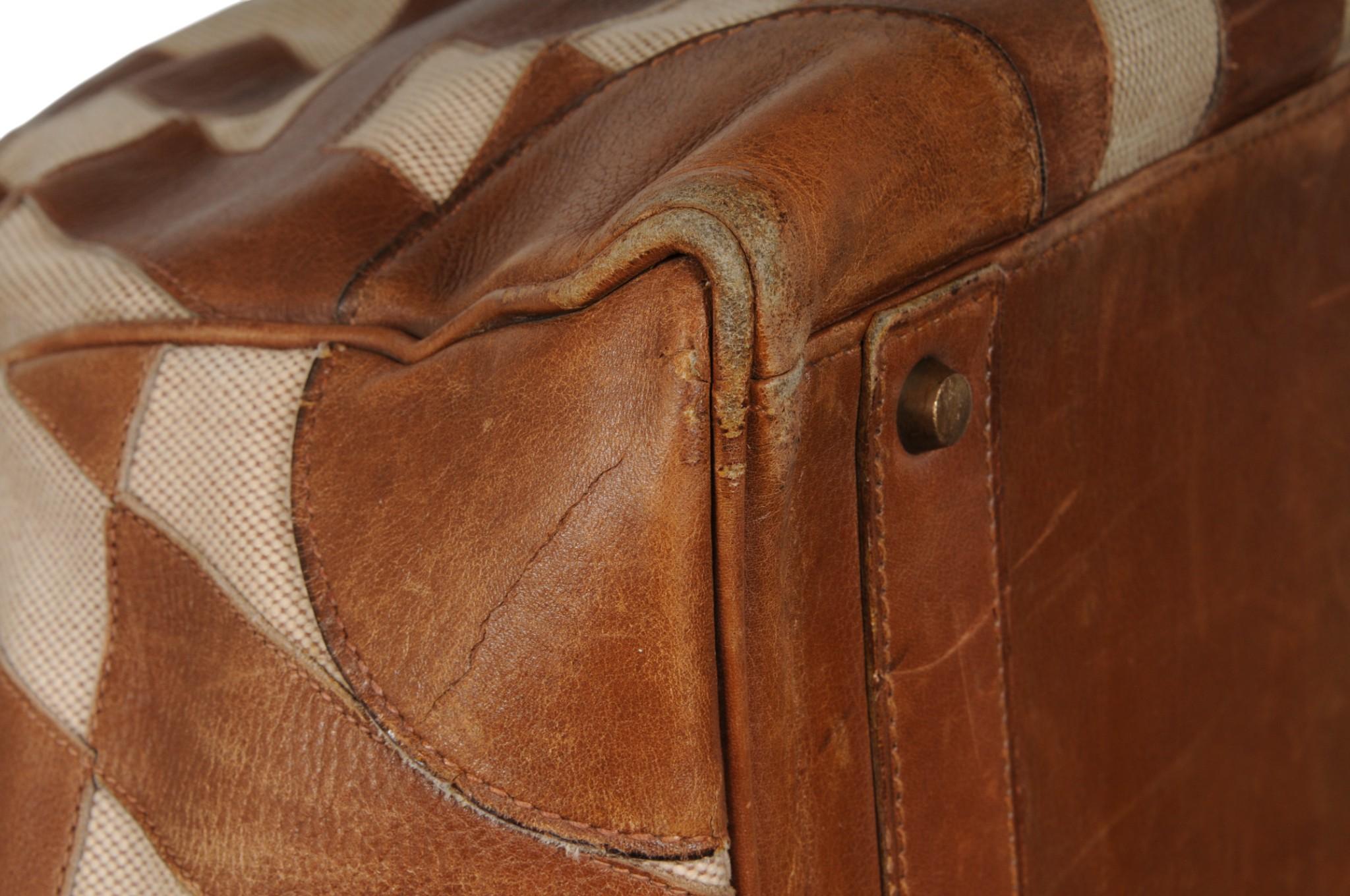 Hermes 1980's Haut à Courroies Hac 50 Birkin Tan Braun Ligne Ulysse Toile im Angebot 13