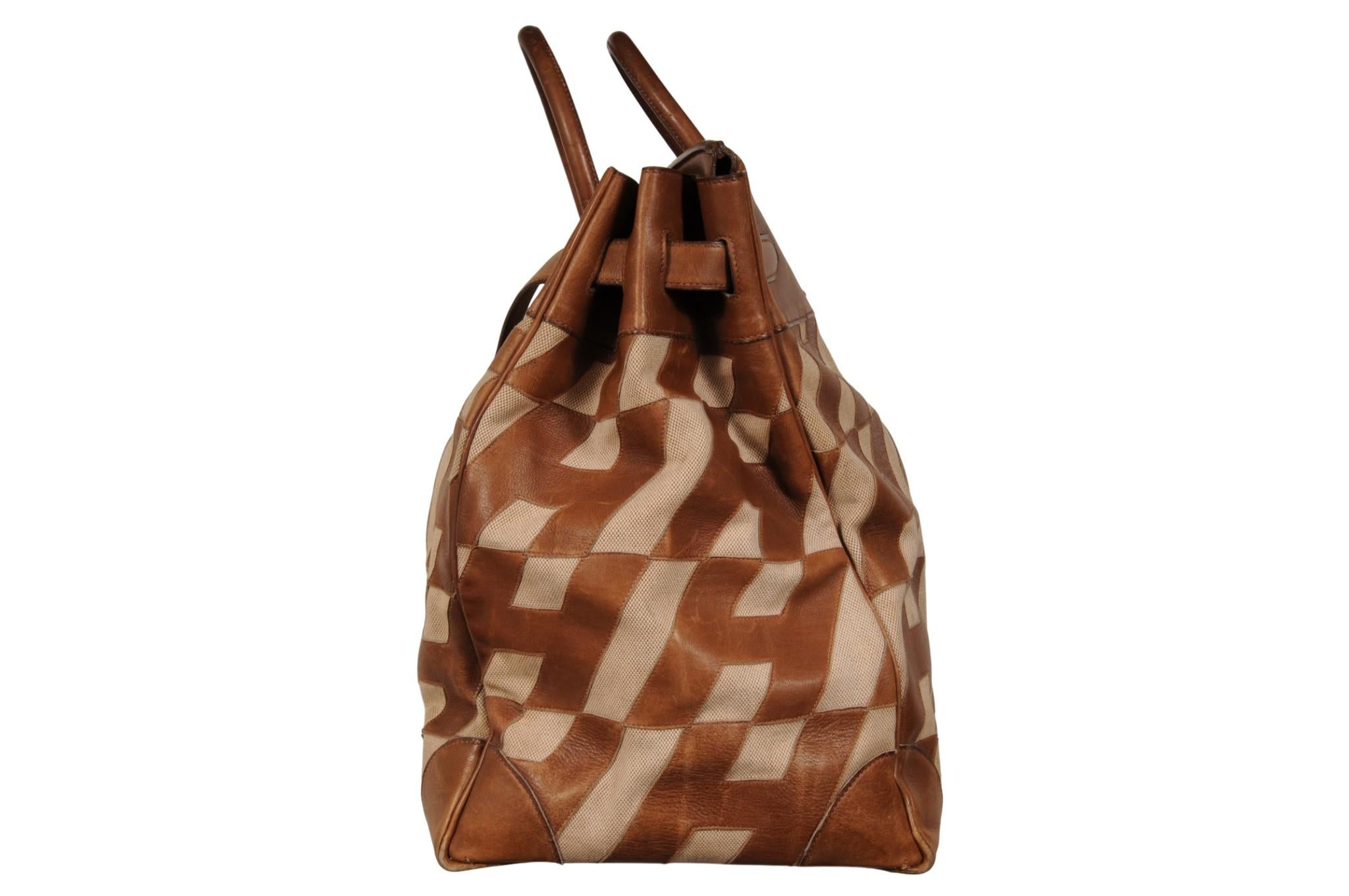 Hermes 1980's Haut à Courroies Hac 50 Birkin Tan Braun Ligne Ulysse Toile im Zustand „Gut“ im Angebot in North Miami, FL