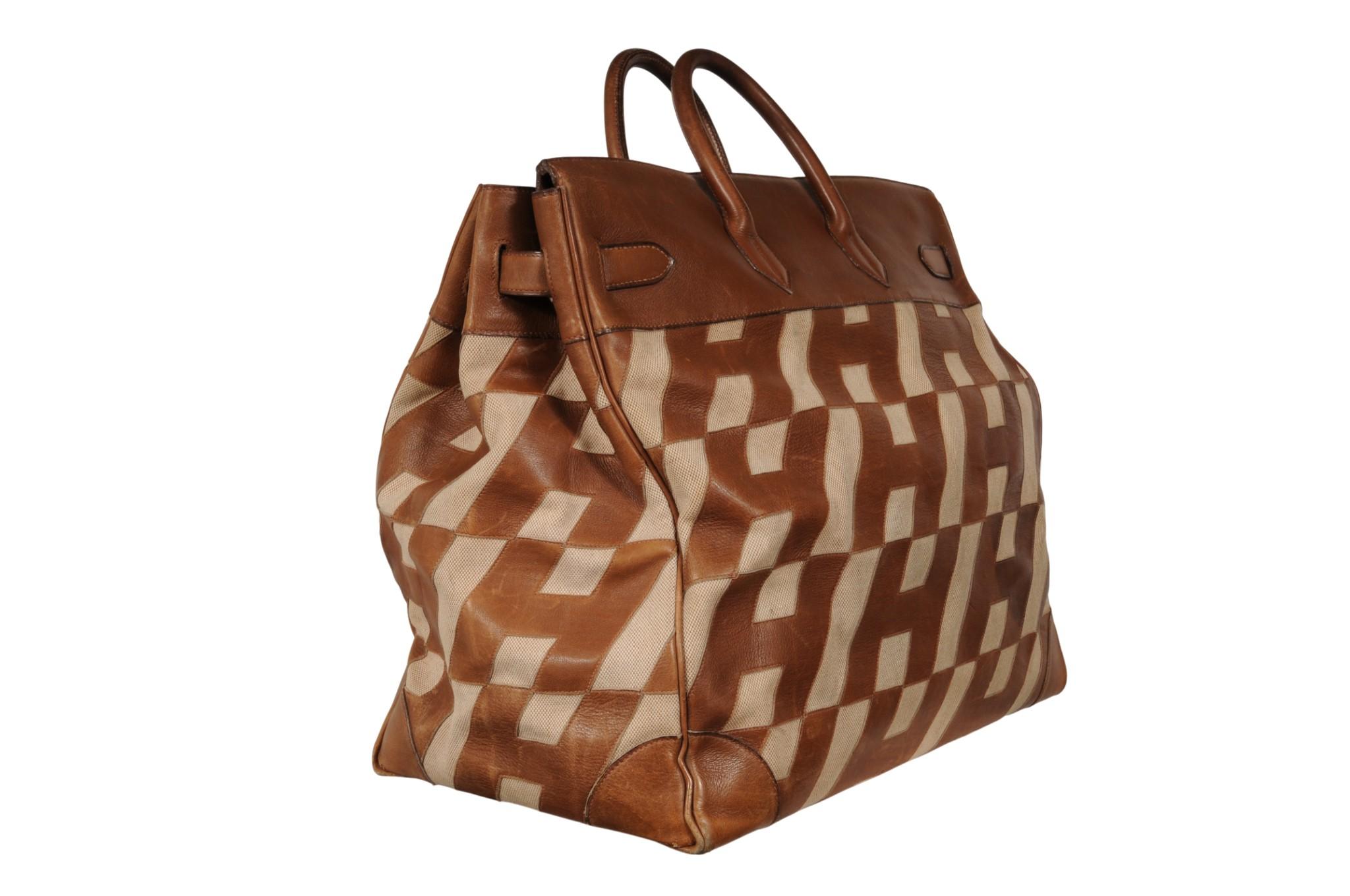 Hermes 1980's Haut à Courroies Hac 50 Birkin Tan Braun Ligne Ulysse Toile für Damen oder Herren im Angebot